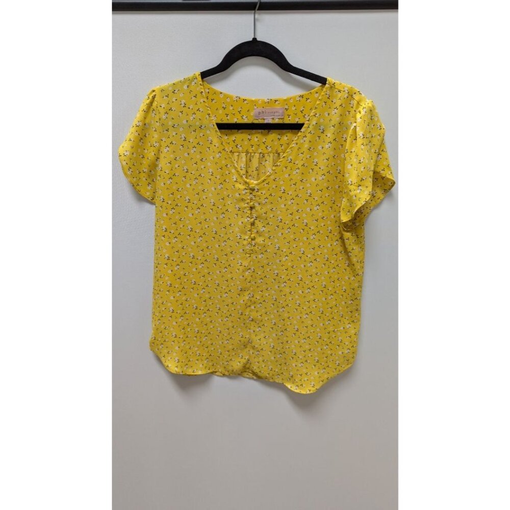 philosophy Yellow Floral Half-Button-Down Blouse